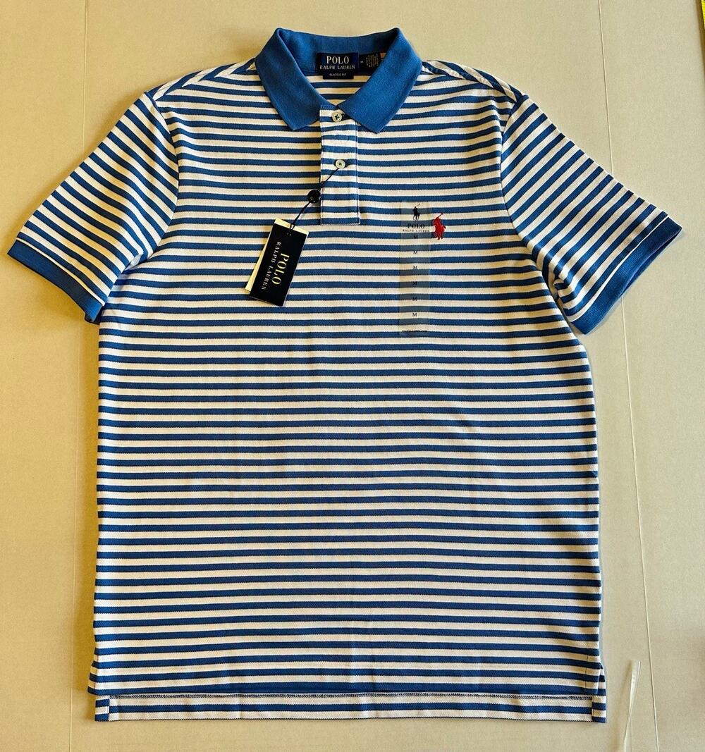 Polo Ralph Lauren Classic Fit Blue/White Striped Cotton Polo Shirt Men’s M NWT